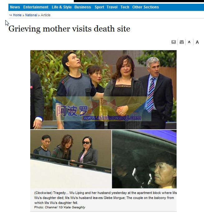 《悉尼晨锋报》网站报道《悲痛的母亲访问死亡之地》（Grieving mother visits death site），左下图即为10台电视 ...