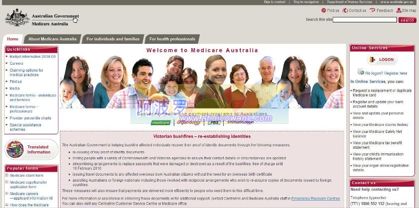 澳洲国民保健系统Medicare官方网站首页
