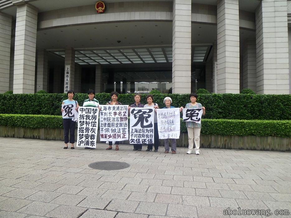 上海7访民在市府前图解中国梦被关